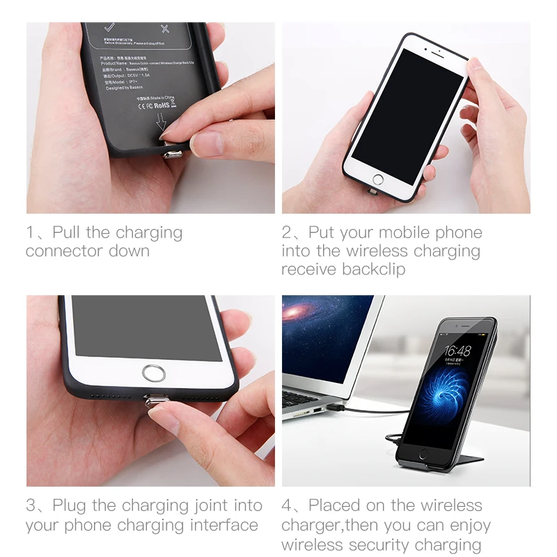 Baseus Qi receptor cargador inalámbrico para iPhone 5 5 s Ultra delgada Slim tapa de carga inalámbrica para iPhone 7 Plus Coque Fundas