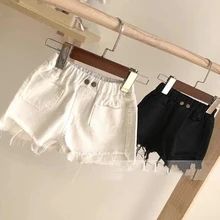 Шорты для маленьких девочек летние модные джинсы для девочек Однотонные шорты джинсы Рваные свободные Штанишки для малышей белый и черный Повседневное Короткие