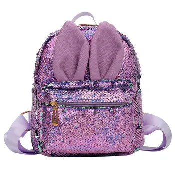 

Cute Sequins Backpack Fashion Lady Rabbit Ears Sequin School Backpack Girls Student Panelled Zipper Travel Backpack d#