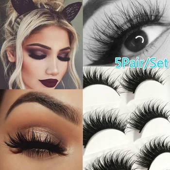 

Black 5 Pairs Of Eyelashes Thick Fiber Natural False Eyelash Curl Eyelash Artificial Eyelash Extension Makeup Tools