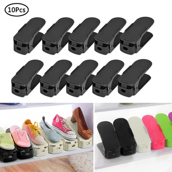

10pcs Plastic Shoes Rack Shleves 3 Levels Adjustable Shoe Holder Save Space Shoes Organizer Double Stand Shelf for Living Room