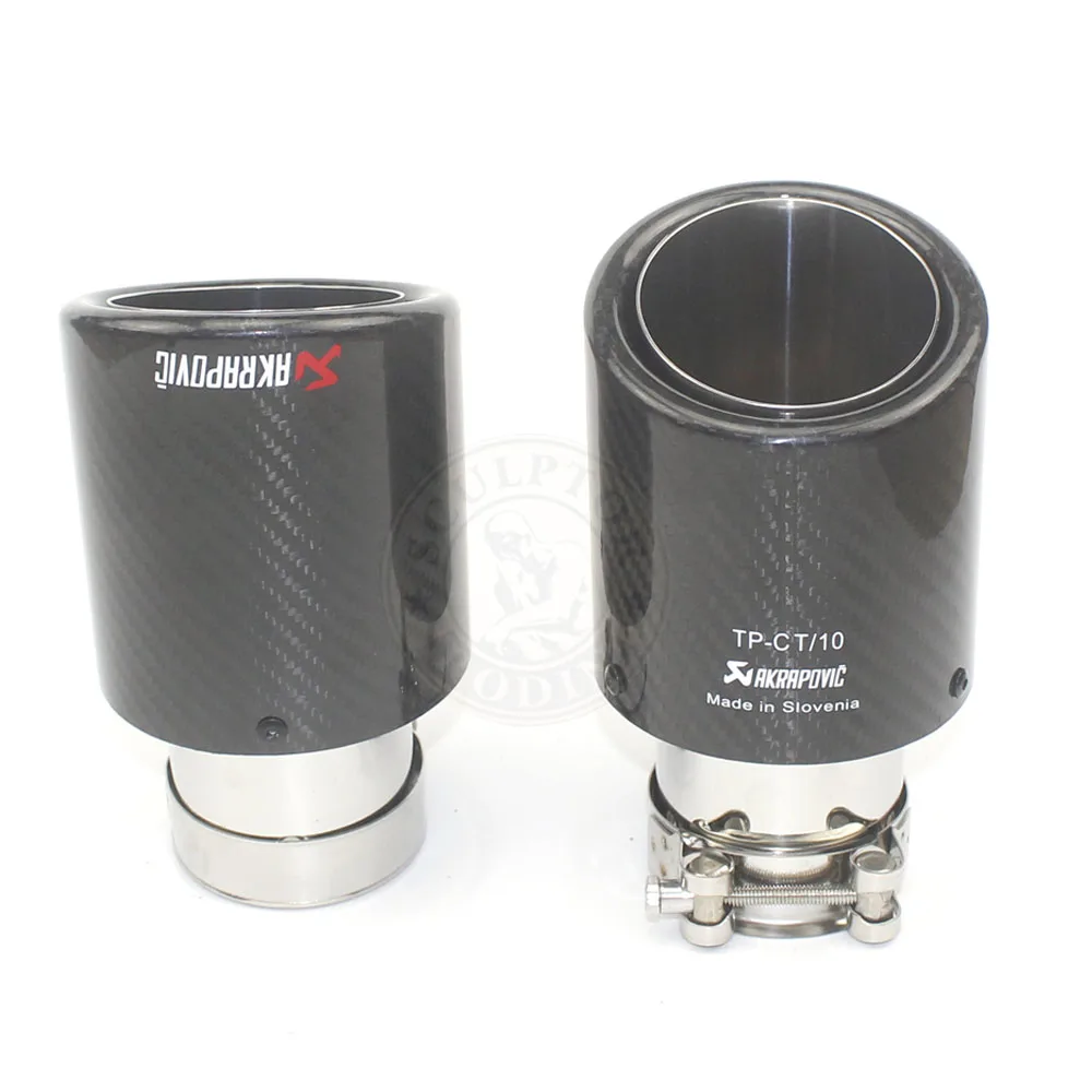 

Free Shipping black universal various sizes akrapovic carbon fibre car exhaust muffler tip crimping Glossy twill +silver