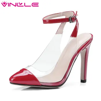 

VINLLE 2020 Summer Sexy Women Pumps Pointed Toe Thin High Heel Slingback Ankle Strap Ladies Wedding Shoes Size 34-43