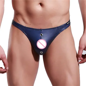 

Hot Sell Faux Leather Mens Micro Thongs Men Underwear Sexy Man Thong Men's Imitation Leather Paint PU Panties T Pants Lingerie