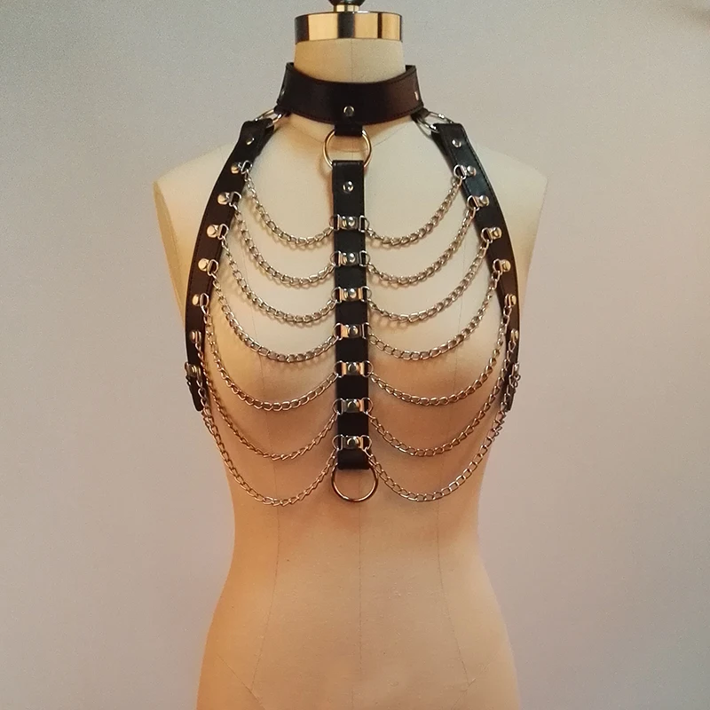 Ручной работы для женщин кожа Панк Топ Связывание панк-бра с цепи металлические ссылки для косплэй танцы выступления
