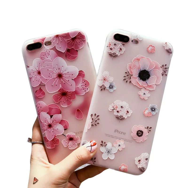 

3D Relief Floral Phone Cases for IPhone 6s 7 XS Max Case Girly Silicon Cover for IPhone 6 S Cases IPhone 7 8 Plus XS XR Cover