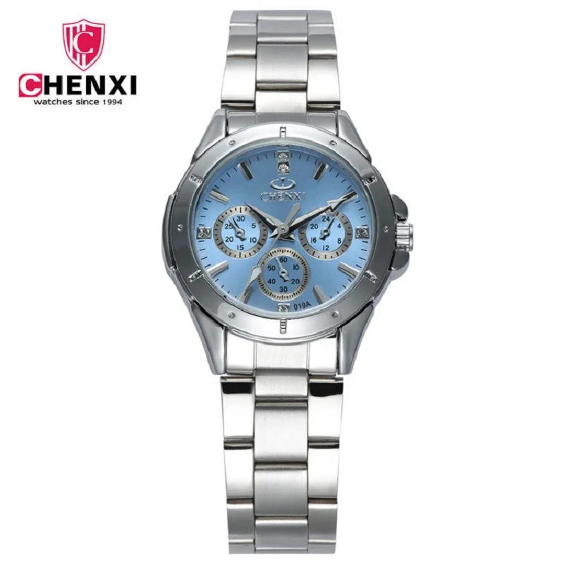 CHENXI брендовые роскошные серебряные мужские повседневные часы, Модные Качественные Часы из нержавеющей стали, деловые часы для мужчин и женщин, часы для влюбленных - Цвет: Blue Woman