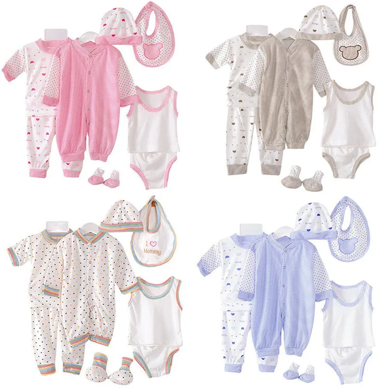 

8Pcs Set Newborn Infant Kids Baby Boy Girl T-shirt Tops+Pants Bibs Hat Bootise Outfits Clothes Set