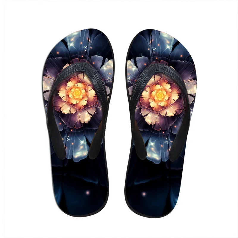 

FORUDESIGNS Summer Women Designer Flat Slippers,Fashion Flower Print Women Beach Flip Llops,Ladies Flipflop Rubber Slipper