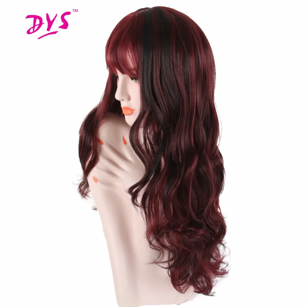 Deyngs Красный синтетический парик длинные волнистые женские волосы с челкой костюм парики для черных женщин термостойкие бразильские волосы