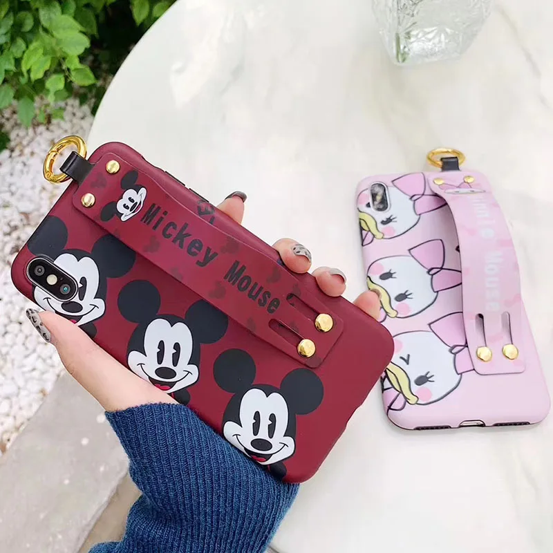 

Mickey Minnie Mouse Patterned Phone Case For iPhone 6 6S 7 8 Plus Cover For iphone X XS Max XR Scrub Wrist strap bracket Case