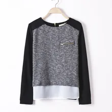 Высокое качество Европа Стиль осень с длинным рукавом модный свитер шифон патч Трикотажные топы верх футболки рубашки