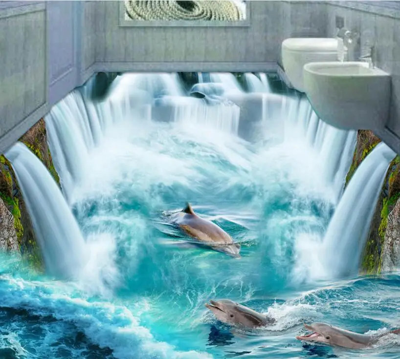 3D стикер на стену на заказ, dophins в гигантском водяном полу, картина, фото обои для стен, домашний декор, фреска