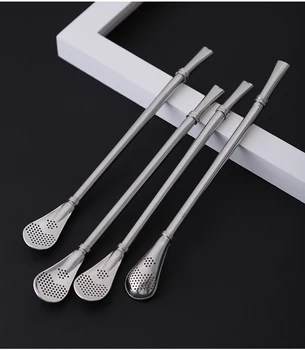 

200pcs 15.8cm 304 Stainless Steel Reusable Yerba Mate Straw Coffee Juice Lemon Filtering Spoon Bombilla Straw Filter
