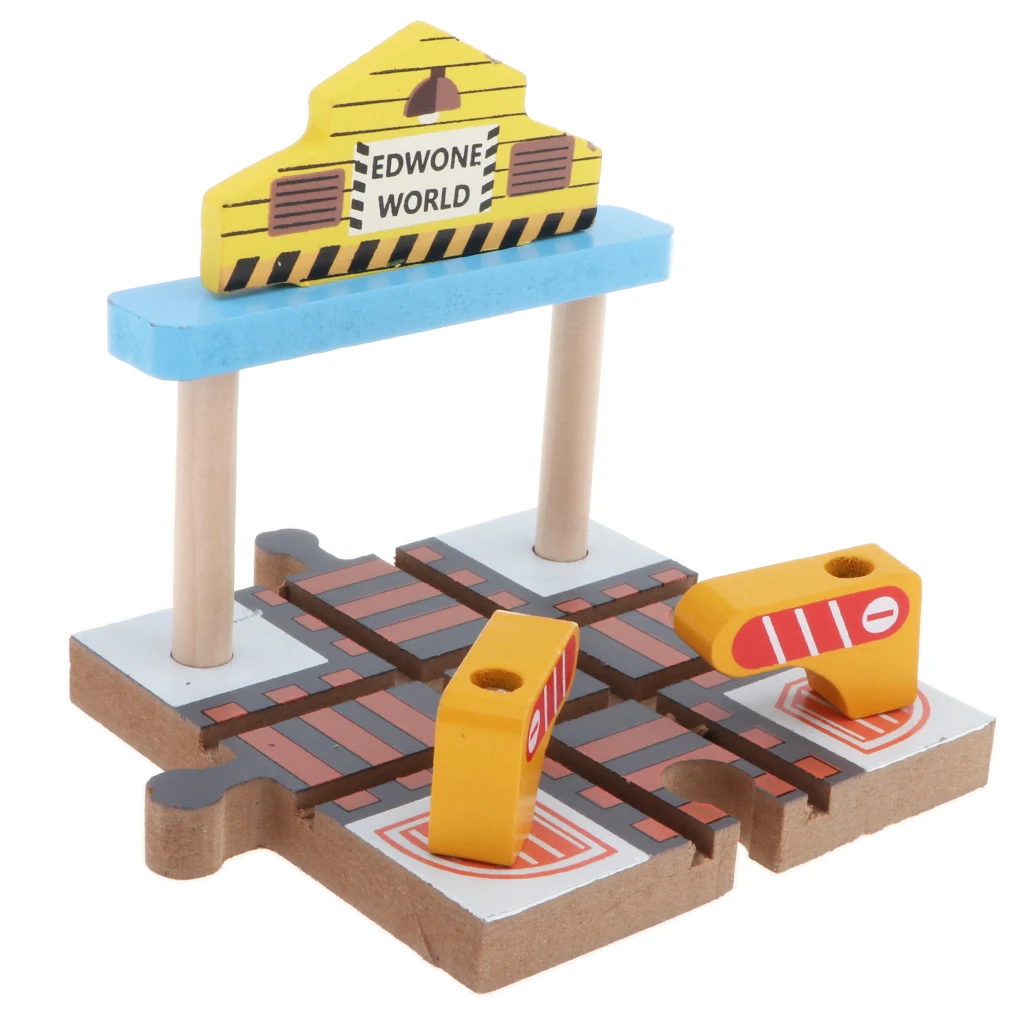 Wooden Train Track Accessories Set Railway Assembly Building Toy for Kids Toddlers - Station