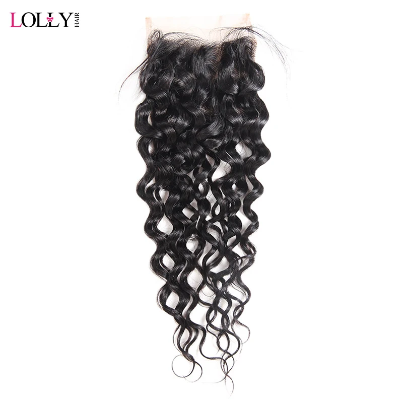 

Lolly Hair Malaysian Water Wave Human Hair Closure 8-20 inch Non Remy Free Part 4*4 Swiss Lace Closure Baby Hair Free Shipping