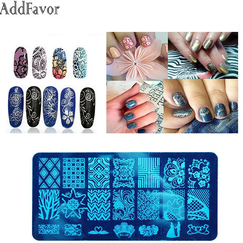 Addfavor штамп для дизайна ногтей кружевные цветочные животные шаблоны инструменты