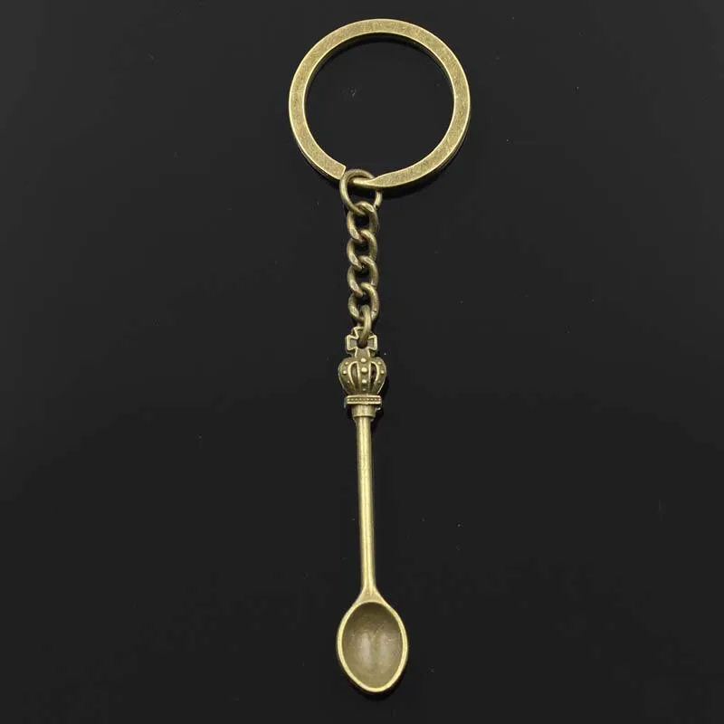 Мода 30 мм кольцо для ключей металлический брелок для ключей брелок ювелирные изделия старинное серебро покрытый серебром, бронзой кухонная ложка Корона 57x9 мм с жемчужным кулоном - Цвет: bronze