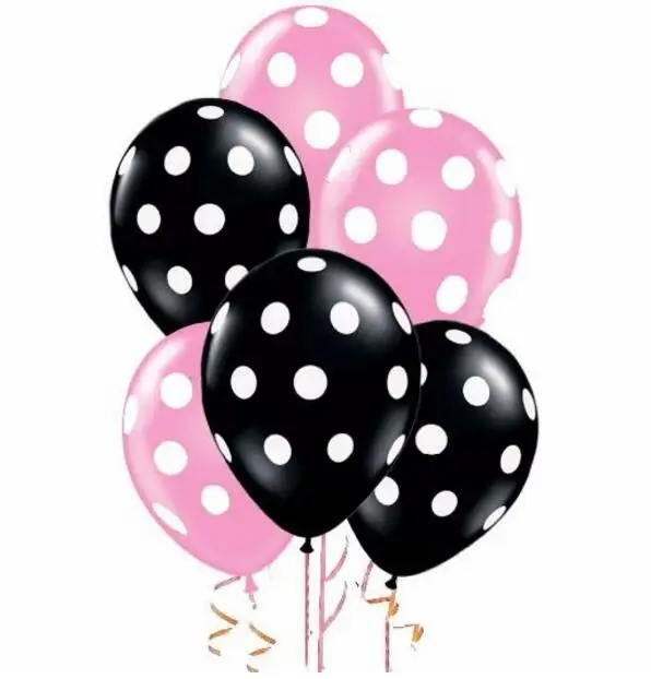 6 Pack Ladybug Print 11 Inch Latex Balloons - Qualatex Black & Red Polka Dot Party Balloons