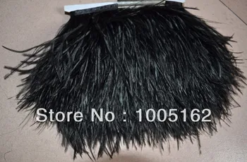 

Free Shipping 10 Yards/Lot Height 6-7inch(15-18cm) Black Ostrich feather Trimming Fringe for wedding dress