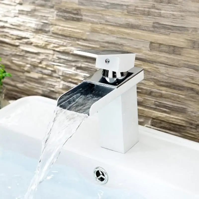 

Solid Copper Basin Faucet  Water Tap Single Handle Wash Chrome Finish Waterfall Bathroom Sink with water tube Easy Install