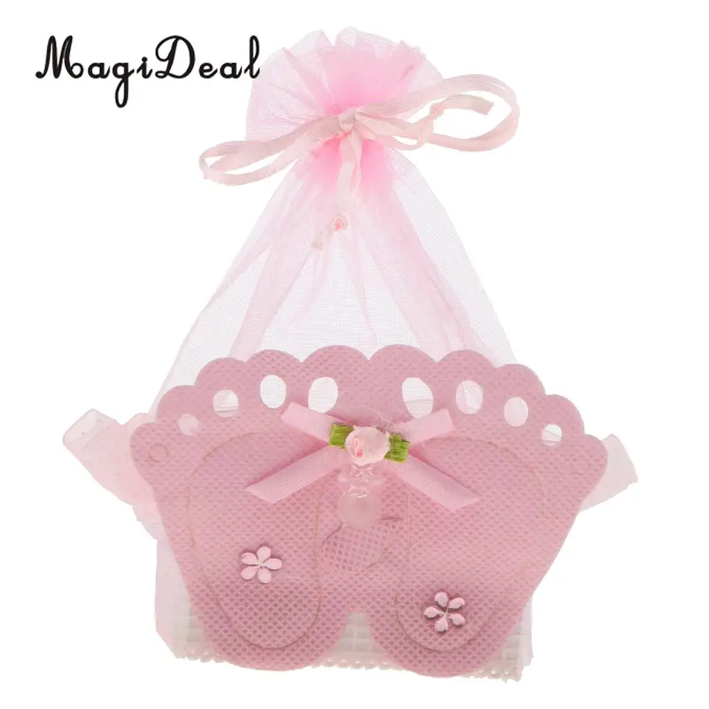 12 Pieces Baby Footprint Gift Treats Box Bags Girl Boy Baby Shower Kids Birthday Party Organza Candy Bags Favors
