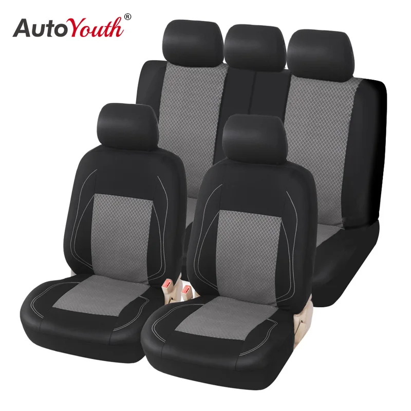 CAR PASS Full Set Sandwich Leather Black Gray Color Car Seat Covers with Airbags