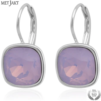 

MetJakt Fashion Austrian Crystal Earrings Solid 925 Sterling Silver Pink Opal Earrings for Women Wedding Party Jewelry