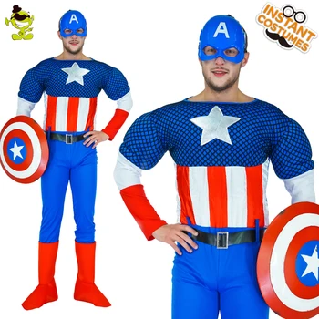

High Quality Costume Superhero Costume With Jumpsuit&Shield&Belt For Halloween Carnival party superhero Imitate