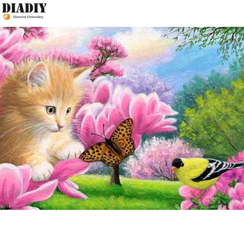 DIADIY 5D diy diamond embroidery 3d painting cross stitch kit animal Butterfly cat bird pattern arts crafts gift Sticker | Дом и сад