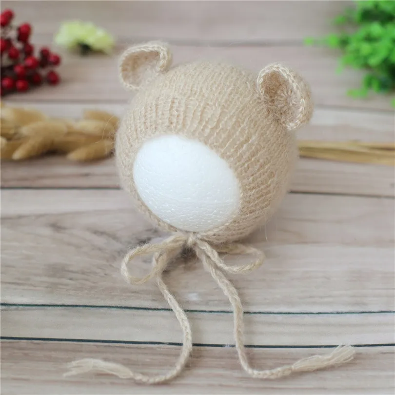 

Vintage Teddy Bear Bonnet Newborn Photo Prop Baby Animal Knit Mohair Hat Photography Props