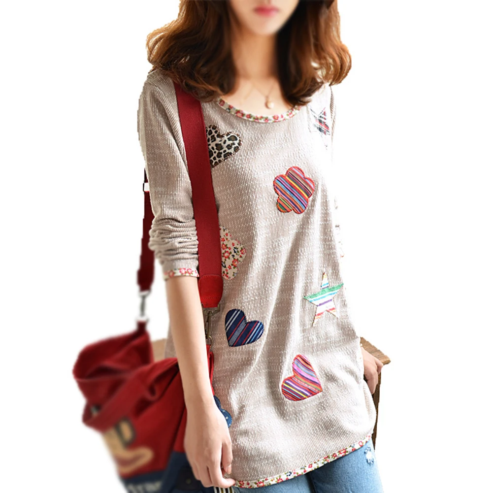 

SAF-Women long Knit sweater, women long sleeve Flower Heart Patch sweaters
