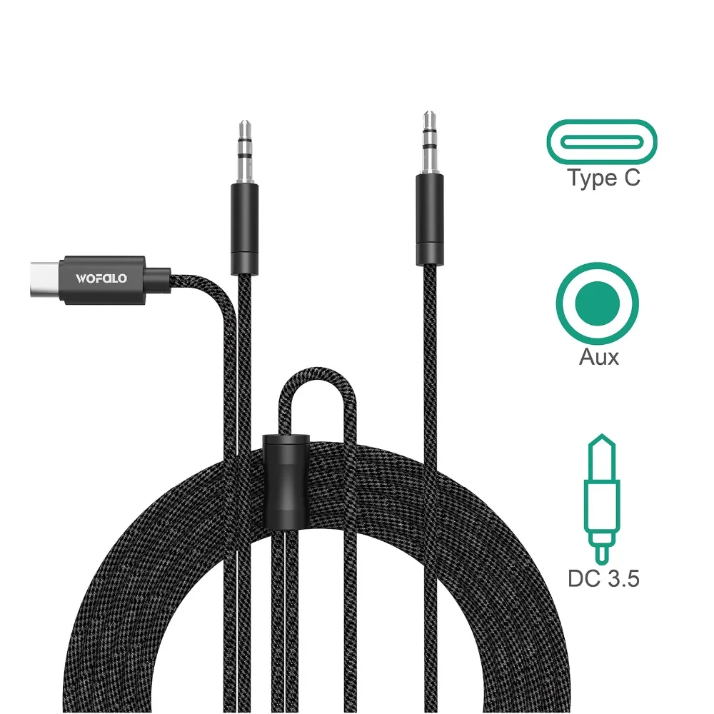 Car Audio USB TypeC Charging Cable, Wofalo Aux Charge Cord for Huawei