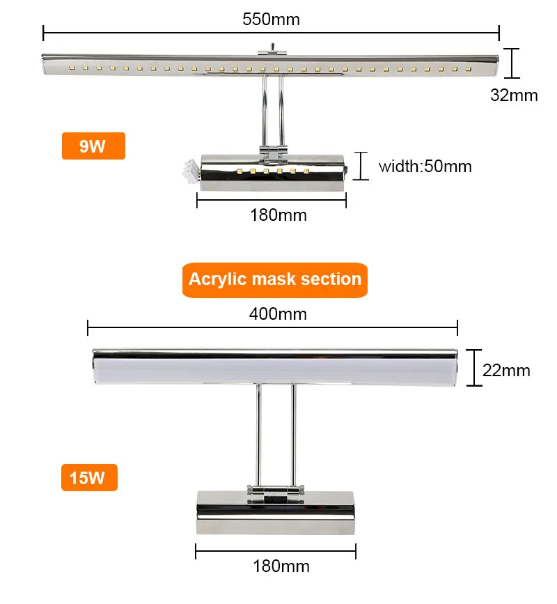 Светодиодный зеркальный передний светильник 7 Вт 9 Вт 15 Вт светодиодный настенный светильник 85-265 в водонепроницаемый настенный акриловый бра светильник для ванной комнаты