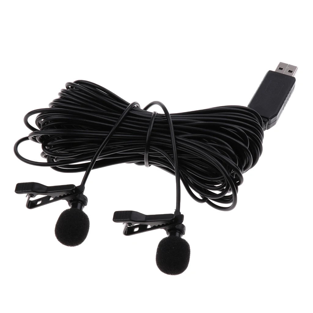 Universal USB Plug Mini Clip-on Microphone Dual Head Mic for Online Karaoke Live Video Recording Interview Accessory 6m