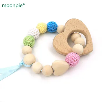

3x New Pastel color with wooden heart beads heart teether toy natural Baby teething toys rattle baby shower gift ET91