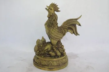 

Chinese Brass Copper Coin Yuanbao cock chicken family Lucky Feng shui Statue