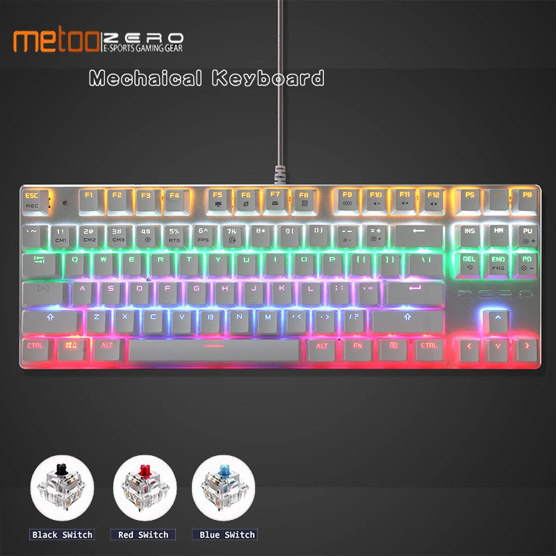 Metoo механическая клавиатура 87/104 с защитой от привидения, светящаяся, синяя, черная, с подсветкой, проводная игровая клавиатура, русский/арабский/иврит