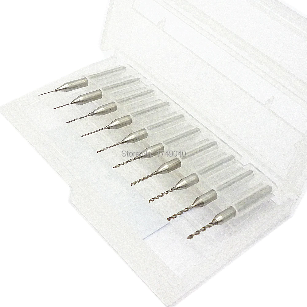 10Pcs Carbide 0.3mm 1.2mm Micro Drills Bits Set 3.175mm Shank PCB CNC