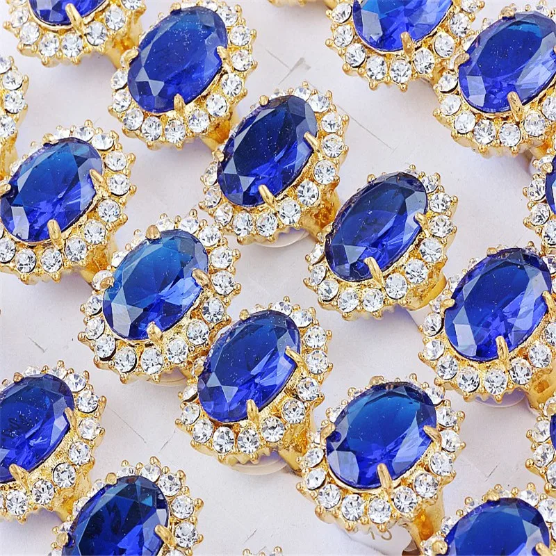 QianBei 10 шт./компл. Мода Круглый Синий Кристалл Rhinestone кольцо CZ Циркон Золото Цвет Свадебные кольца Свадебные украшения для женщин Пара