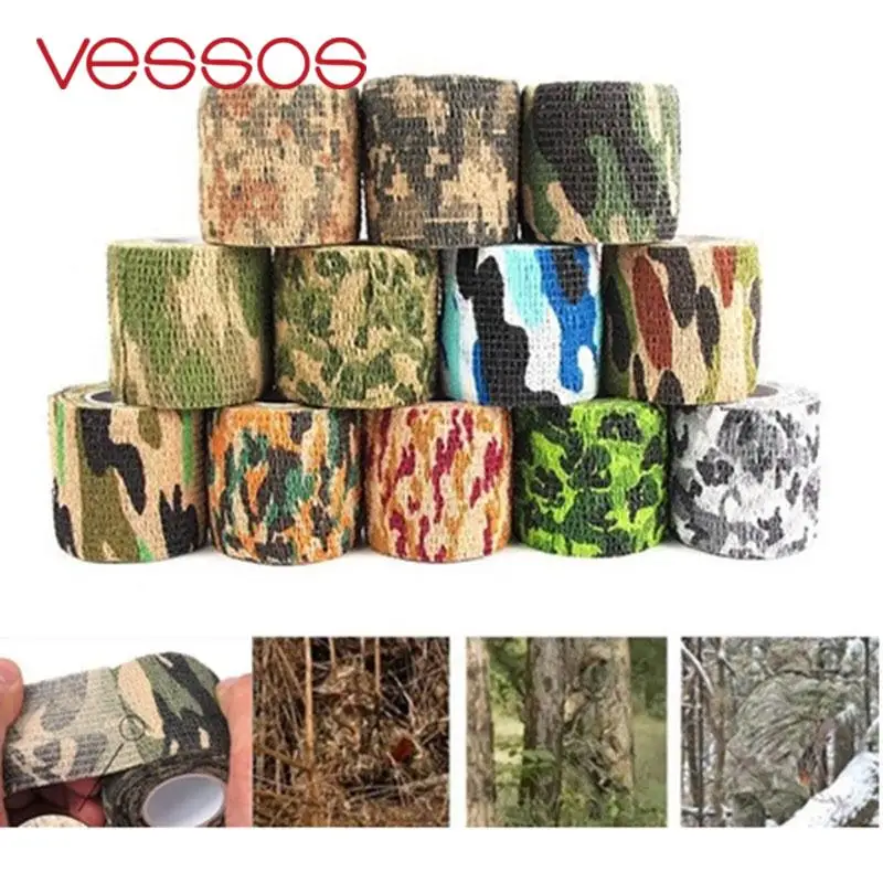 

1pc Outdoor Elastic Camouflage Waterproof Hunt Stealth Camo Wrap Tape Military Airsoft Paintball Stretch Bandage Camping Tool