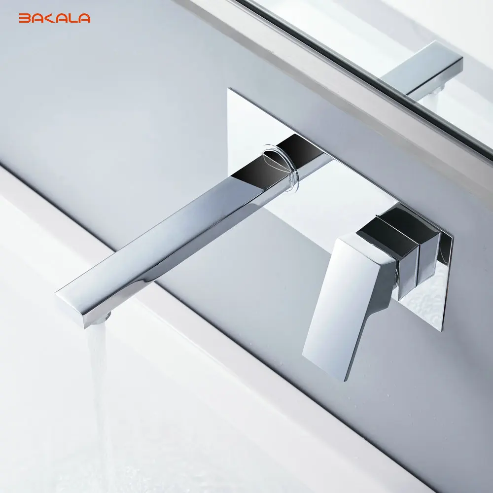 Billige BAKALA Freies verschiffen Bad Becken Waschbecken Wasserhahn Wand Montiert Platz Chrome Messing Mischbatterie Mit Embedded Box LT 320R