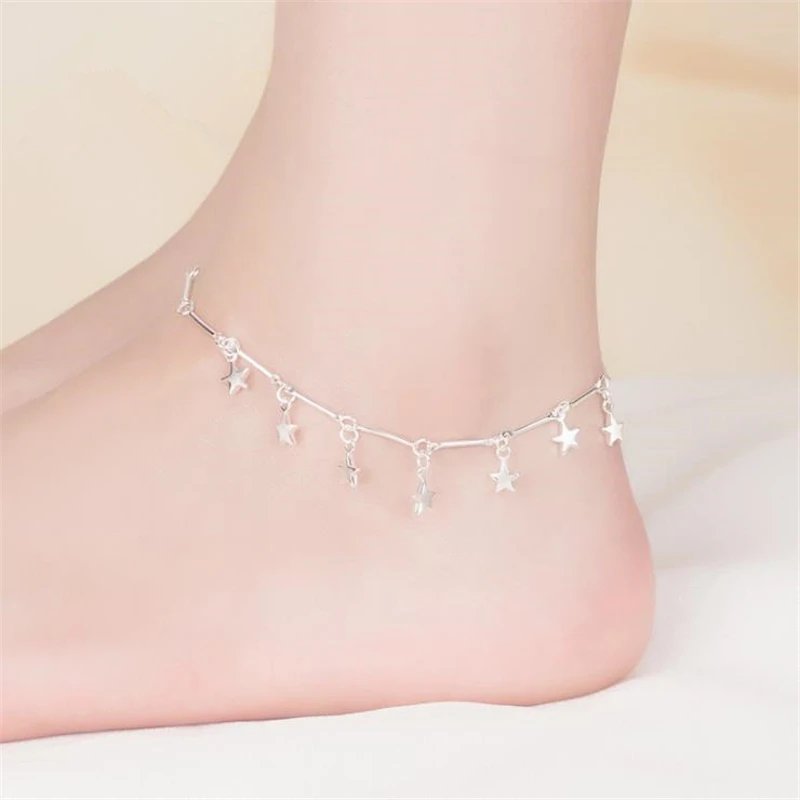 

KOFSAC New Fashion 925 Sterling Silver Ankle Chain Anklets For Women Party Foot Jewelry Cute Stars Bracelets Girl Birthday Gifts