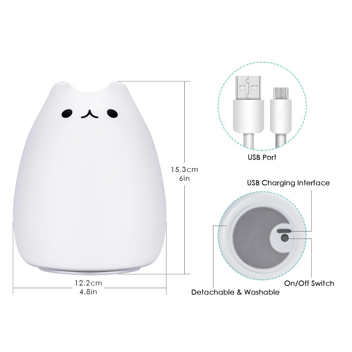 Милый Кот силиконовый светодиодный ночной Светильник USB Перезаряжаемые сенсорный Управление ночник с теплый белый и 7-Цвет дыхание режимы