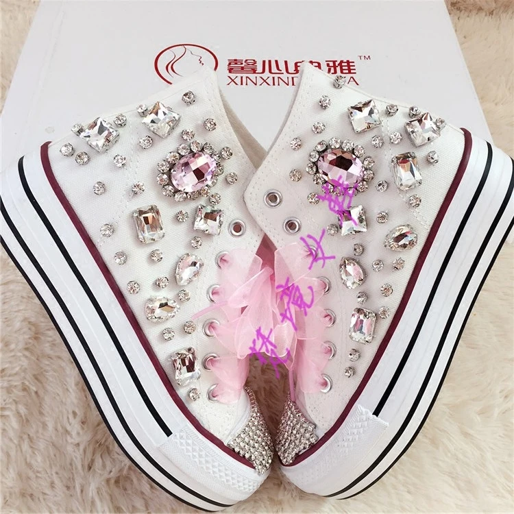

Thick Heel New lovely crystal increase the high-end muffin women's canvas shoes with thick soles