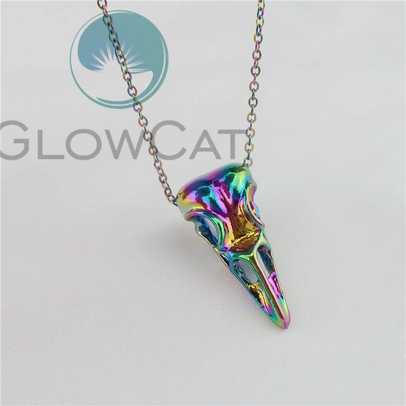 

Rainbow Viking Skull Bird Charms Pendant Helm Of Awe Amulet Wicca Pagan Talisman Necklace 20'' Steel Chains