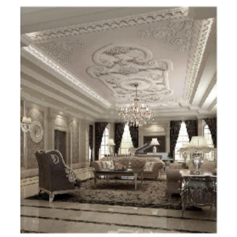 European custom wallpaper carved plaster ceiling imitation modern minimalist bedroom ceiling 3D stereo roof wallpaper picture