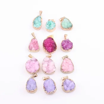 

6pcs Druzy Irregular Free From Natural Stone Pendants Gold Plating Crystal Drusy Charms Druse Pendulum For Jewelry Making Free