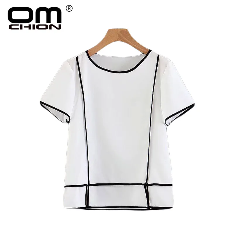 OMCHION Blusas Mujer 2018 г. летние женские блузки в полоску с короткими рукавами и круглым