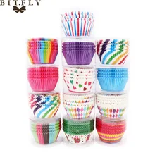 BITFLY 100Pcs קשת Cupcake נייר ספינות מאפין מקרי כוס עוגת טופר אפיית מגש מטבח אביזרי מאפה קישוט כלים(China)